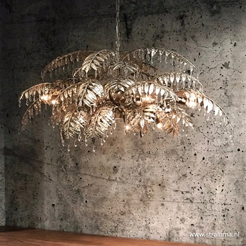 Luxe eettafelhanglamp palm oud zilver