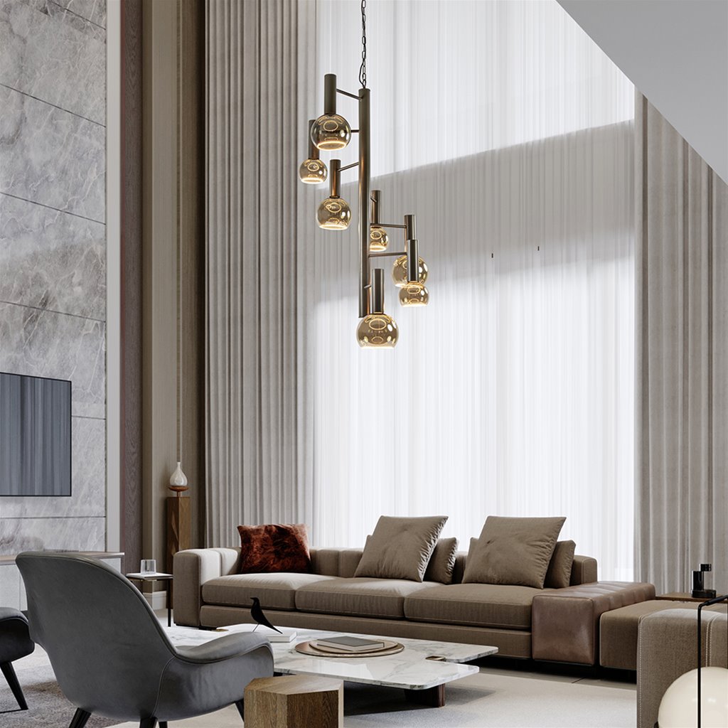 Grote 7-lichts Vide hanglamp brons