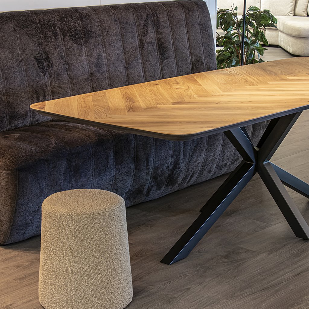 Eiken houten eettafel visgraat 240x100 white wash