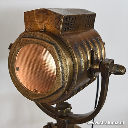 Industriele vloerlamp driepoot brons antiek
