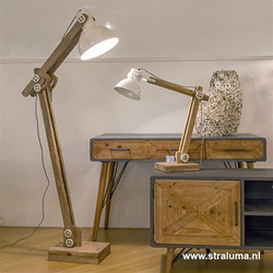 Scandinavische bureau-tafellamp hout-wit