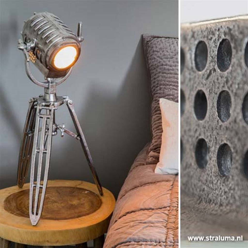 Trendy driepoot tafellamp antiek-zilver