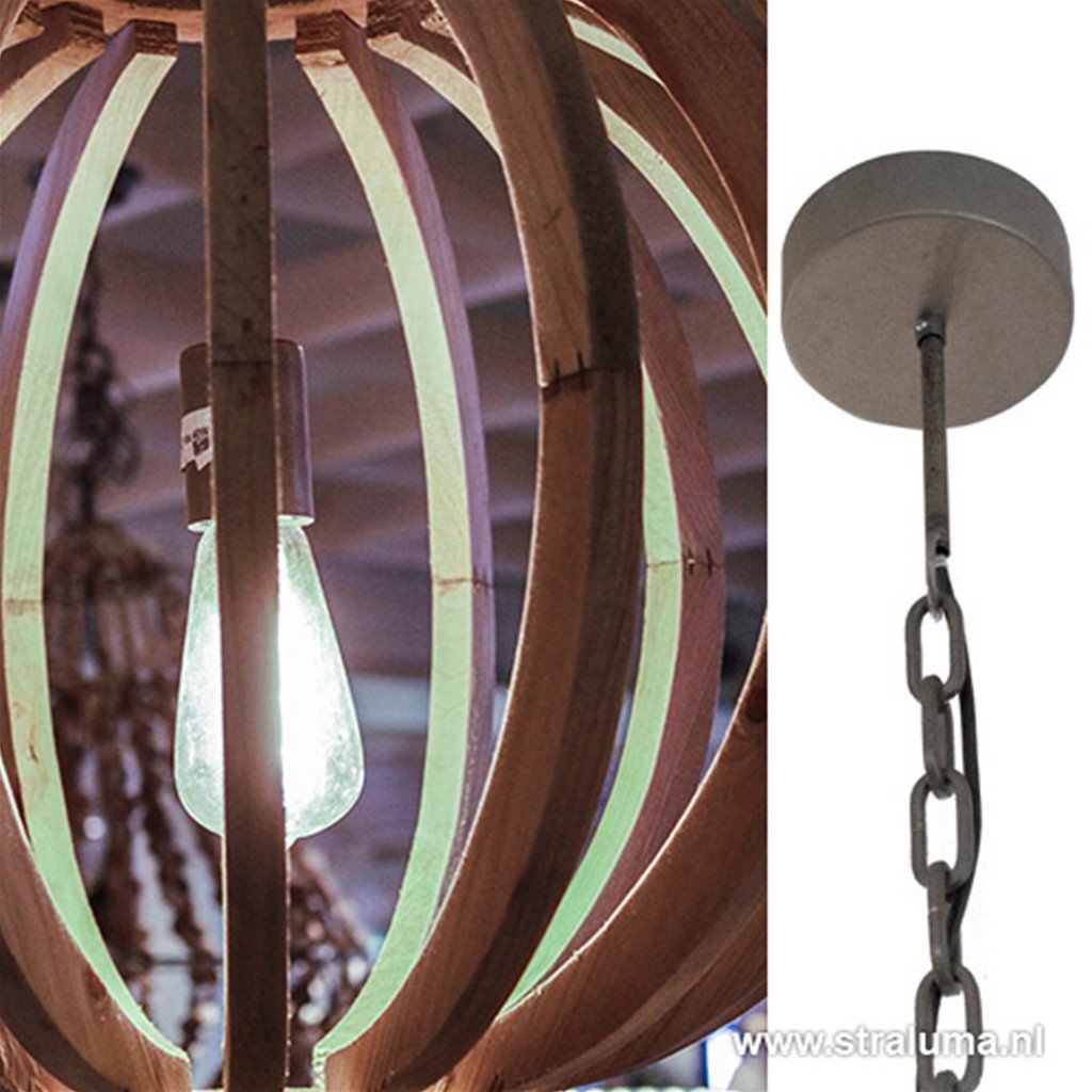 Hanglamp Laura hout rond met spijlen
