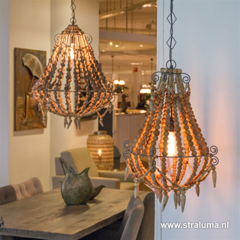 Spanning Verdikken gemiddelde Landelijke kralen hanglamp hout klein | Straluma