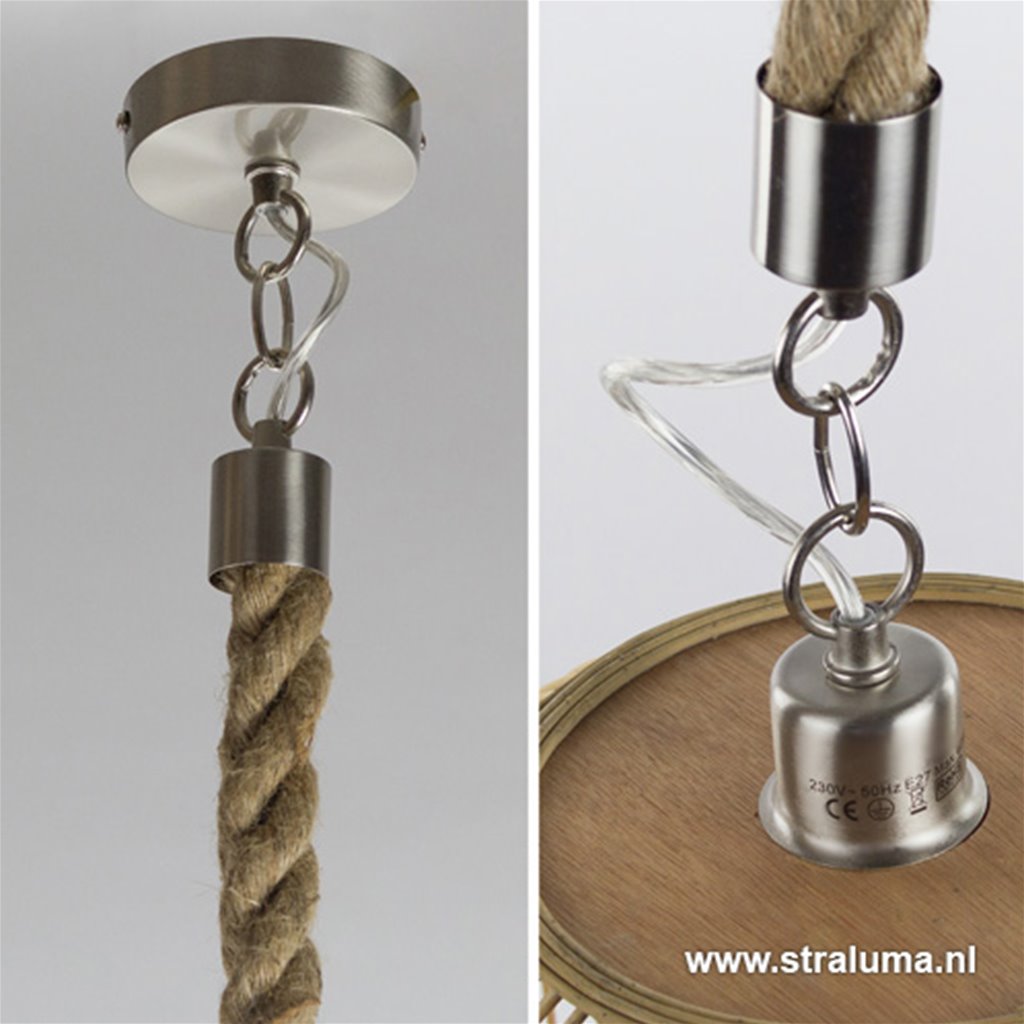 gips verkoudheid Migratie Landelijke hanglamp riet en touw 35 cm | Straluma