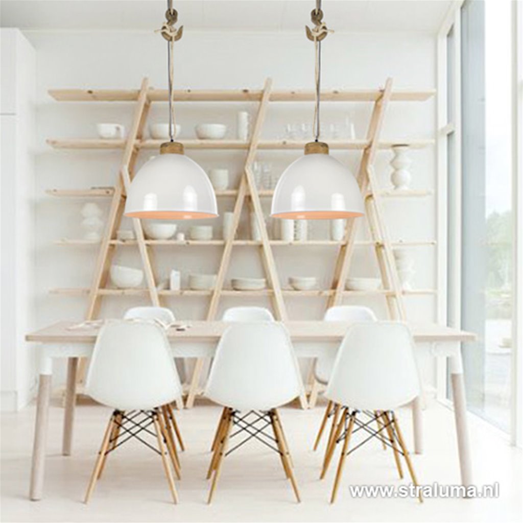 Witte hanglamp Melissa touw/ hout L&L