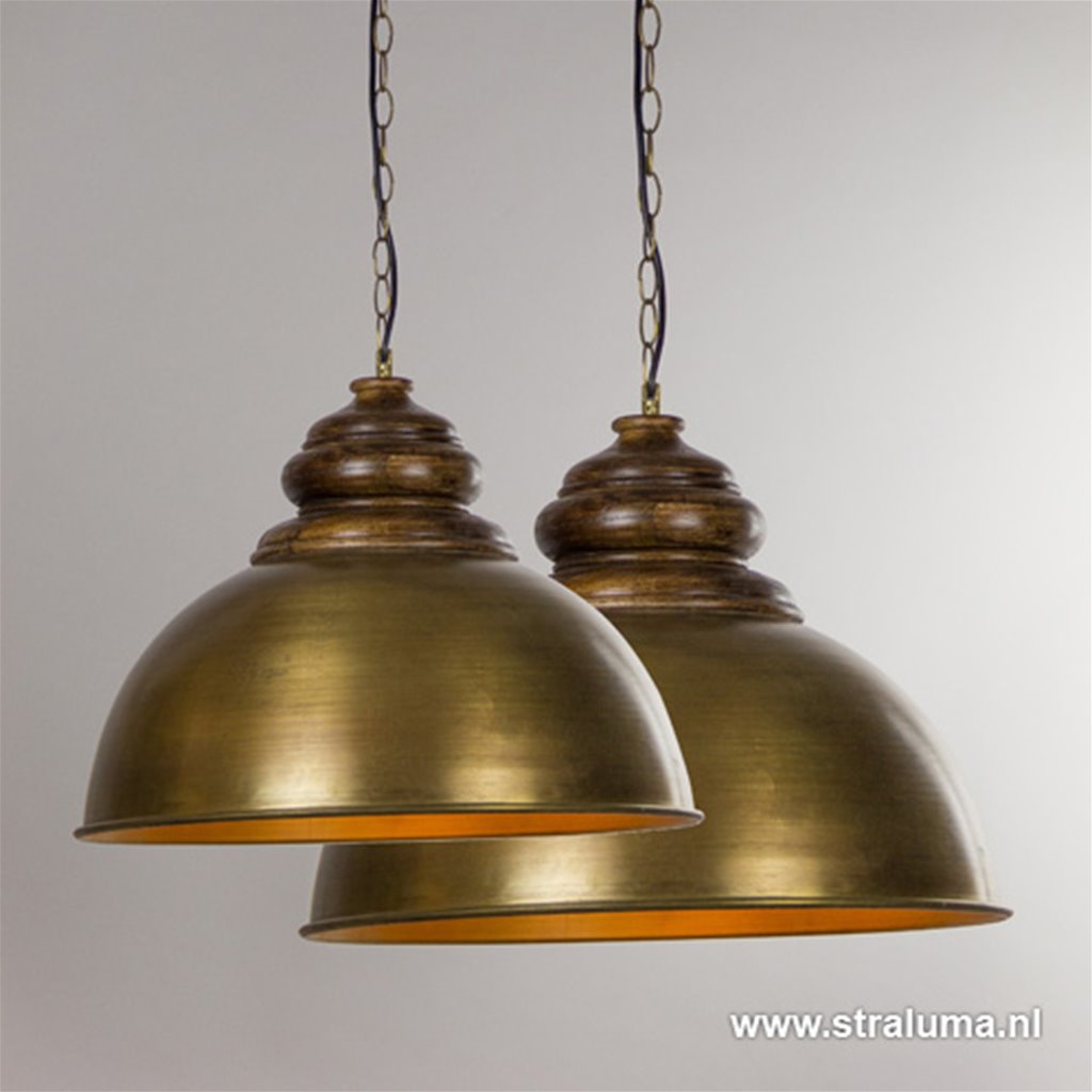 Landelijke hanglamp brons/ hout L&L