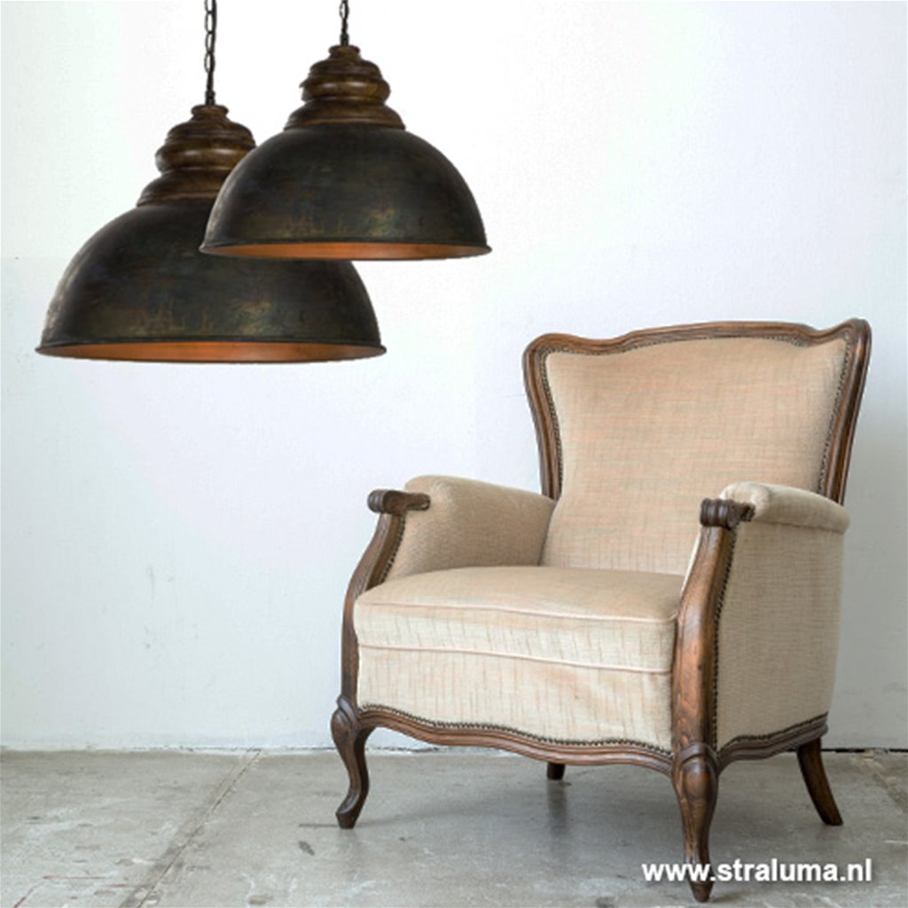 Antiek metalen hanglamp met hout 52 cm