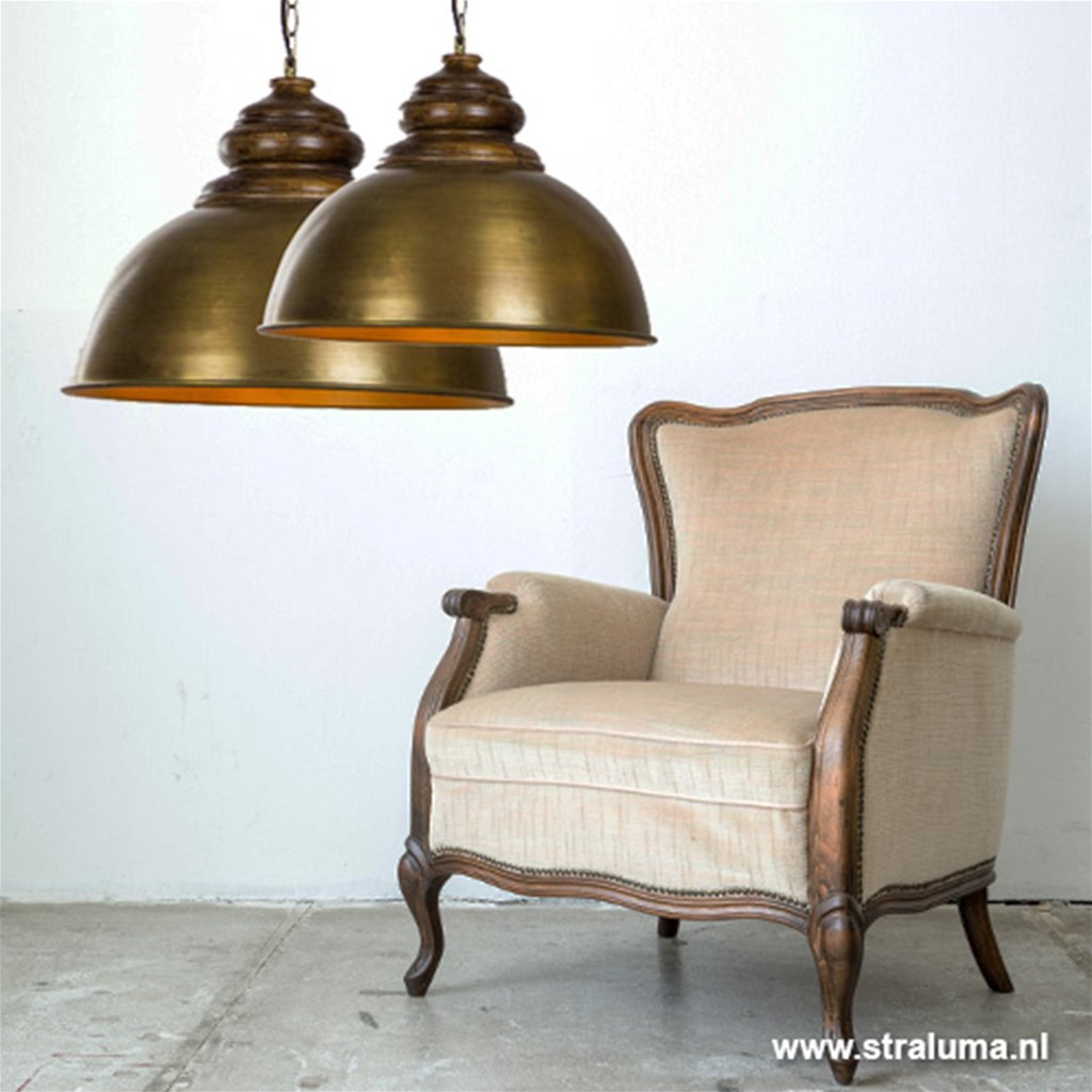 Landelijke hanglamp brons met hout 60cm