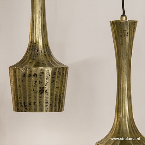 Hanglamp 5-lichts antiek goud met zwart