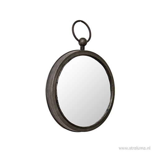 Ronde metalen spiegel zink/grijs klein