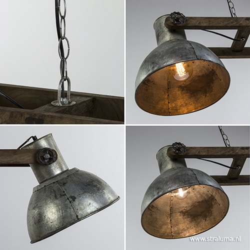 Industriele hanglamp metaal met hout