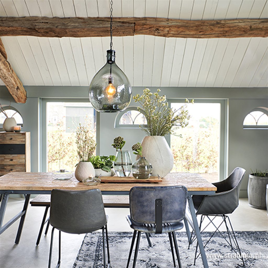 Ronde hanglamp smokey glas met zwart