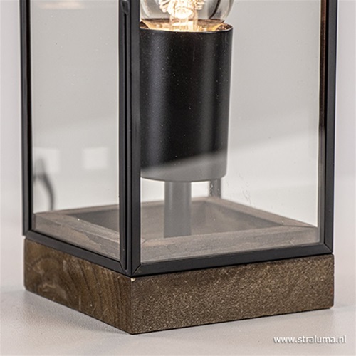 Landelijke tafellamp Askjer hout en glas