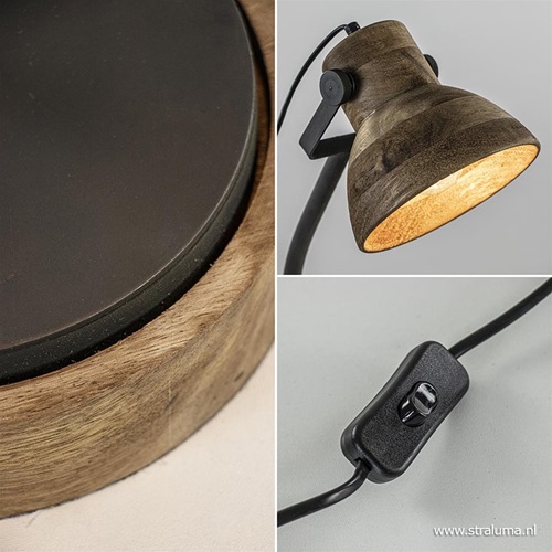 Bureaulamp Imbert mat zwart metaal met hout