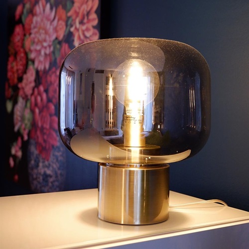 Tafellamp Arturan brons met smoke glazen kap