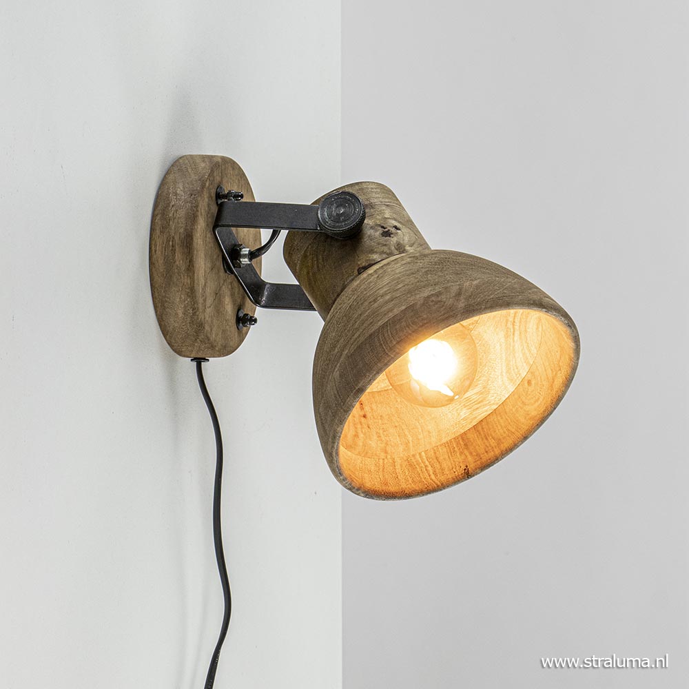 prioriteit Zeug Plons Light & Living wandlamp Ilanio hout met metaal | Straluma
