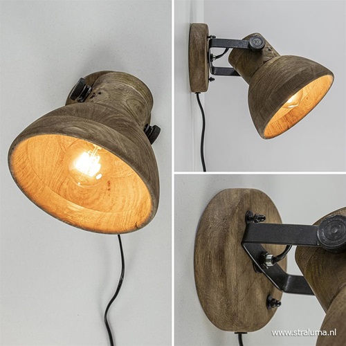 Light & Living wandlamp Ilanio hout met metaal