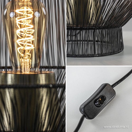 Zwart metalen tafellamp Vitora met brons