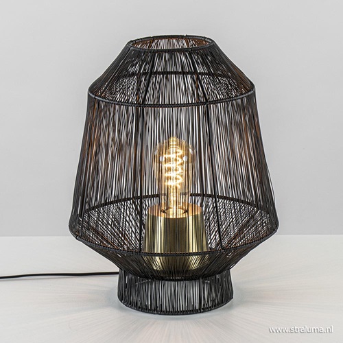 Tafellamp Vitora mat zwart met bronzen fitting