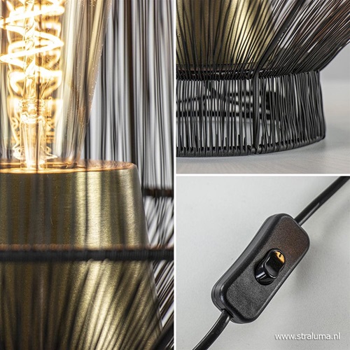 Tafellamp Vitora mat zwart met bronzen fitting