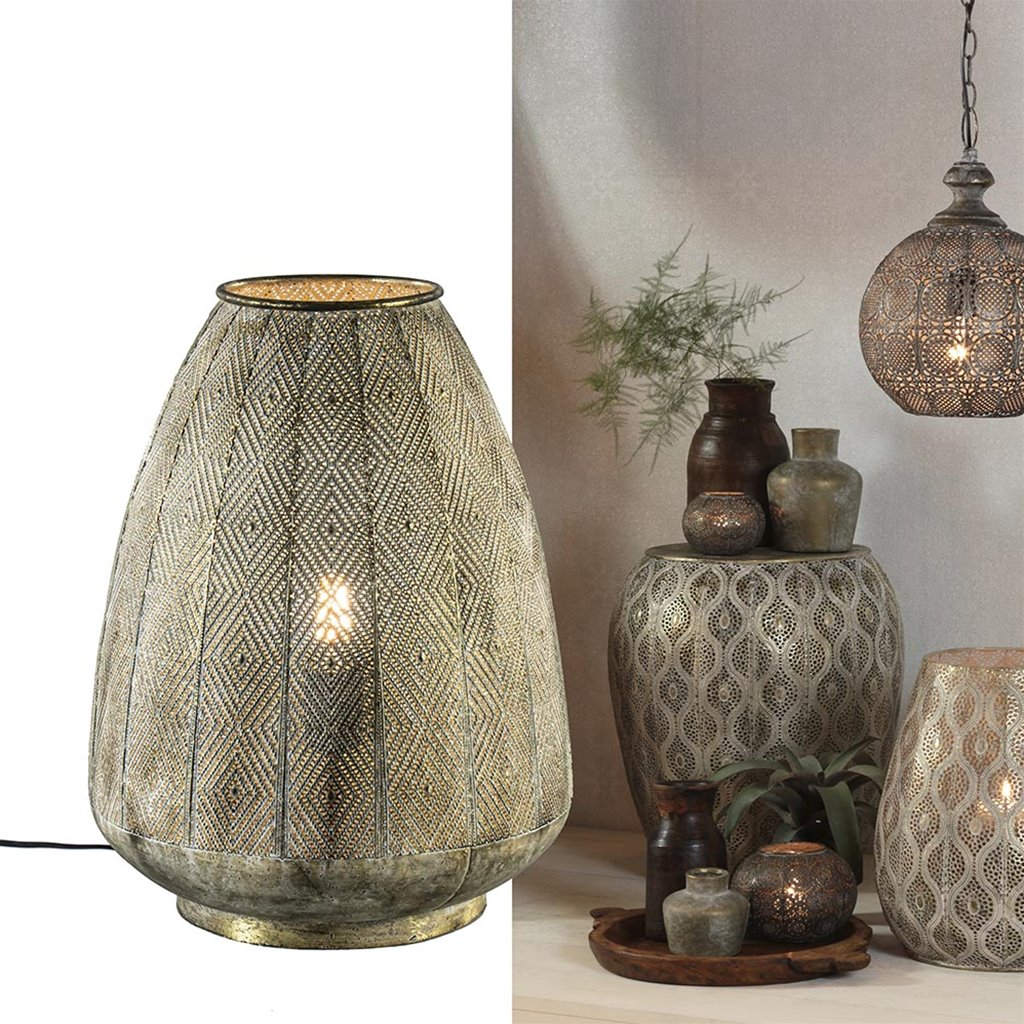 Oosterse tafellamp Lavello antiek goud/wit