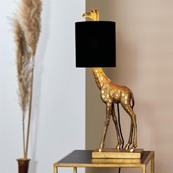 Tafellamp Giraffe groot antiek brons met velvet zwarte kap