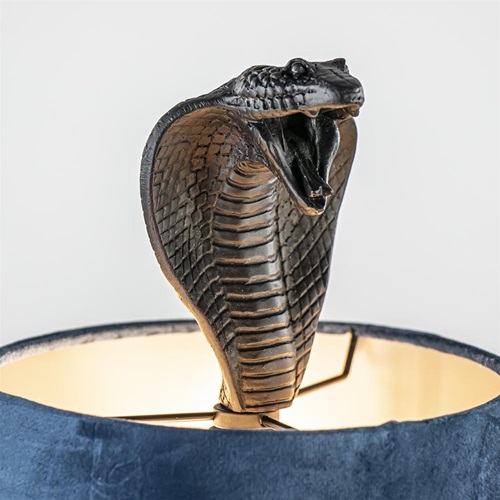 Tafellamp Snake zwart met kap velvet petrol blauw