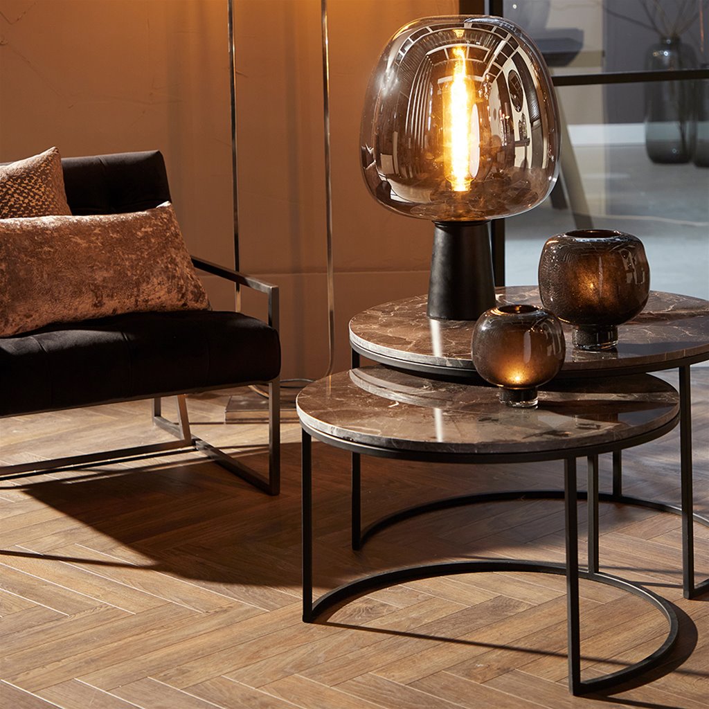 Salontafel Alfio set van 2 bruin marmer met zwart