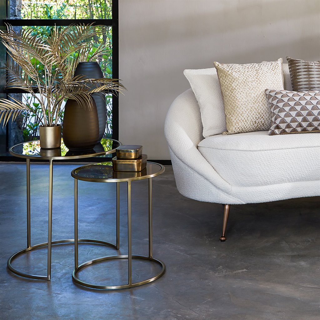 Light and Living bijzettafel Duarte set van 2 goud met bruin glas