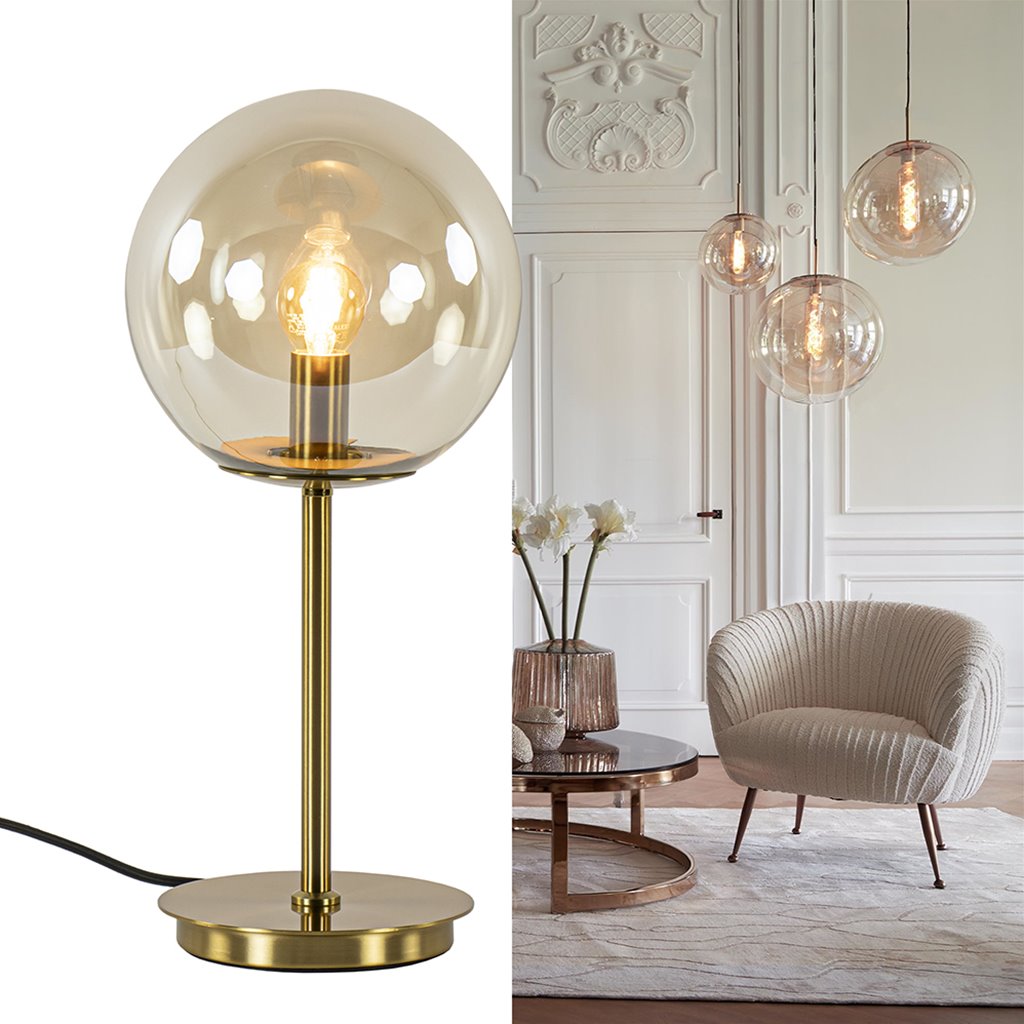 Tafellamp Medina goud met amber glas L&L