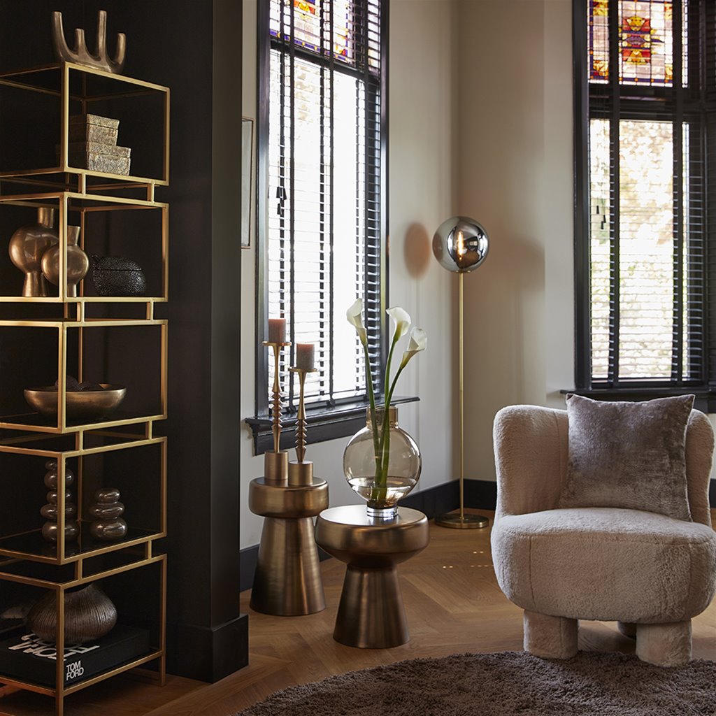 Light and Living vloerlamp Medina goud met smoke glas