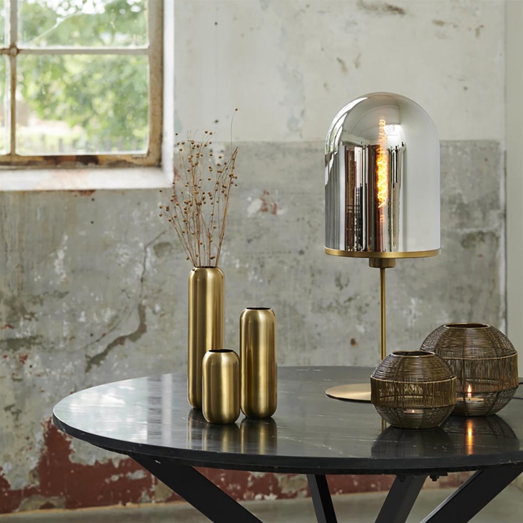 Tafellamp Maverick antiek brons met smoke glas