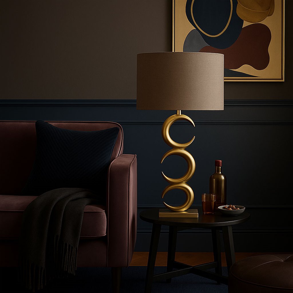 Art deco moderne tafellamp in antiek brons 3 ringen