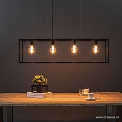 Hanglamp balk zwart open frame 4-lichts