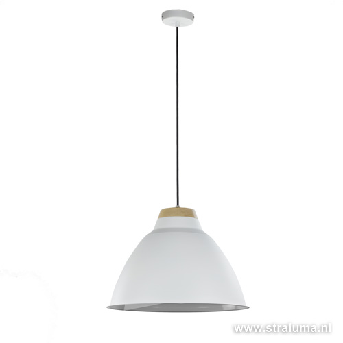 volume Herformuleren Overgang Industriele hanglamp wit met hout | Straluma