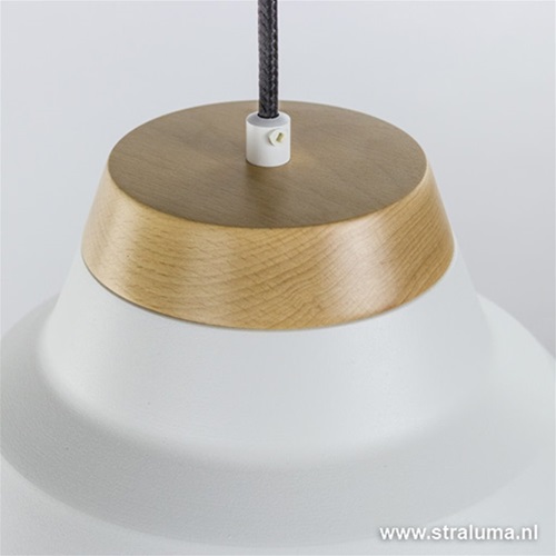 Industriele hanglamp wit met hout