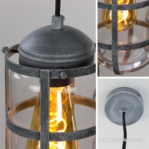 Industriele hanglamp betonlook met glas