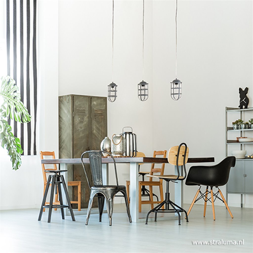 Industrie kooi hanglamp beton 3-lichts