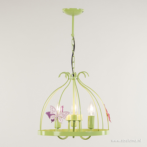 kunst Terugroepen microfoon Groene hanglamp-kinderlamp met vlinders | Straluma