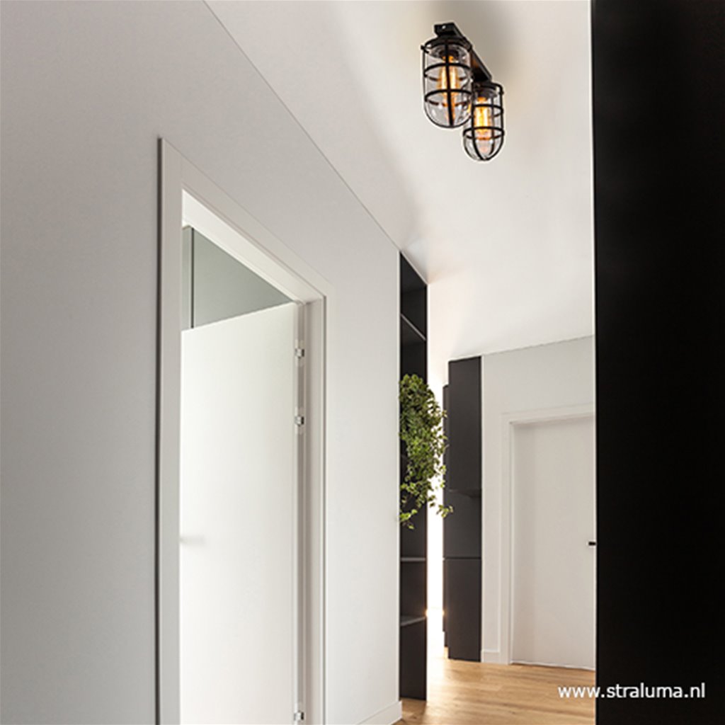 2-lichts Kooi-Plafondlamp zwart glas