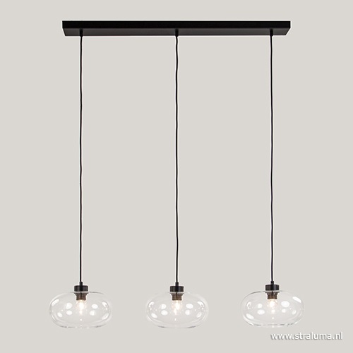 Eettafel hanglamp glas met zwart snoer