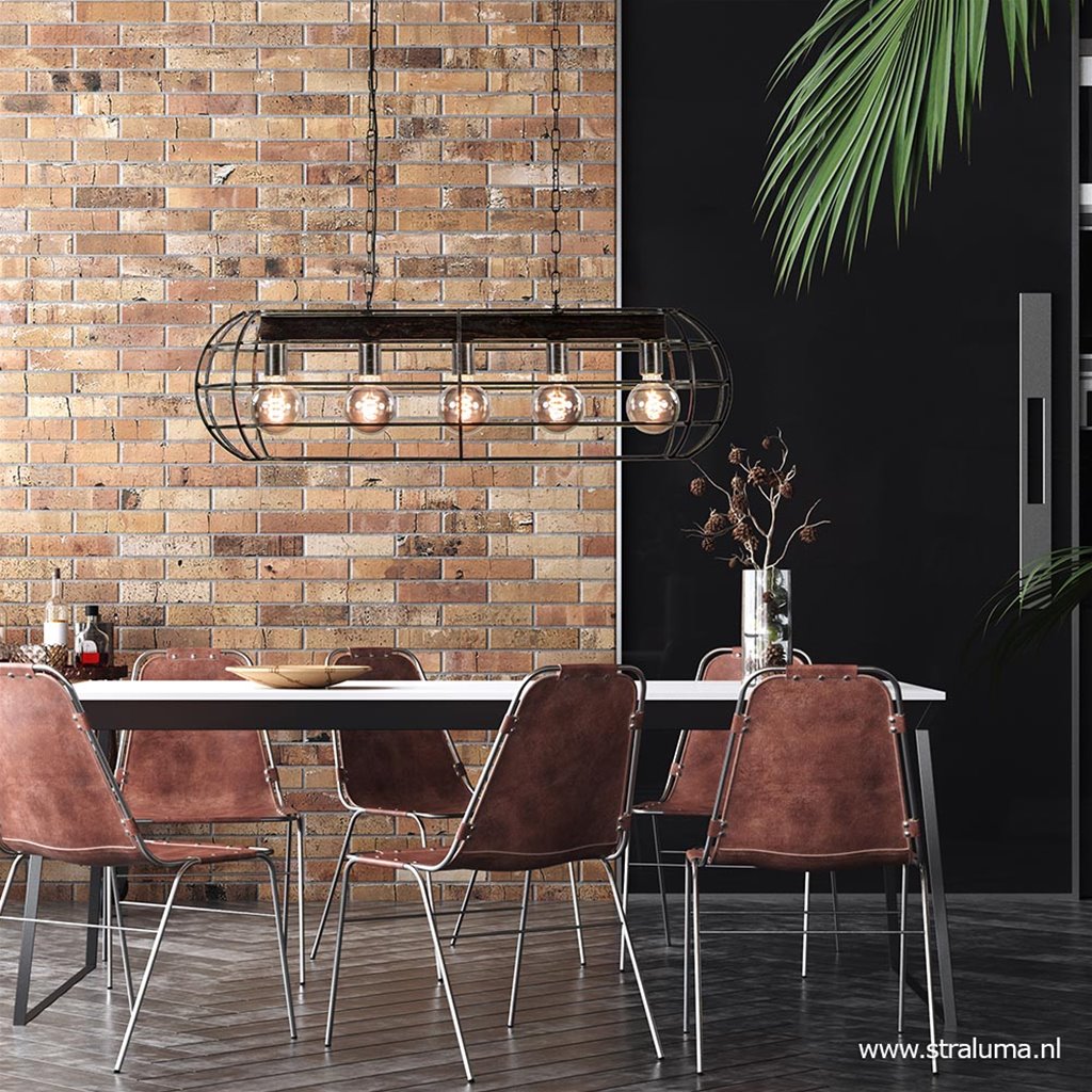 Stoere eettafelhanglamp metalen kooi