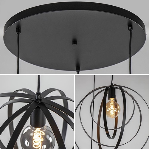 Moderne 3-lichts hanglamp ringen mat zwart
