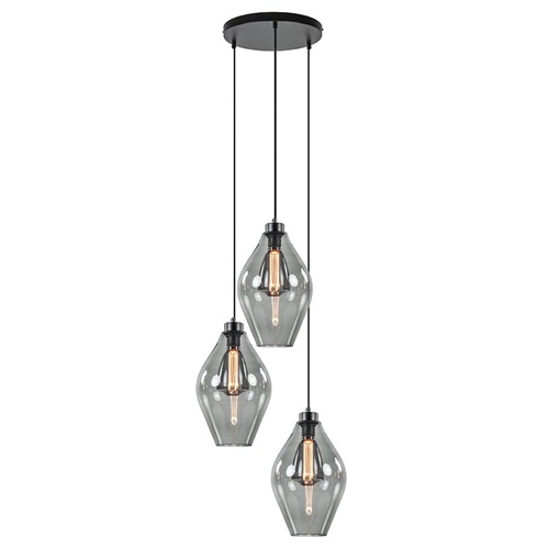 Strak-klassieke hanglamp met smoke glas 3-lichts