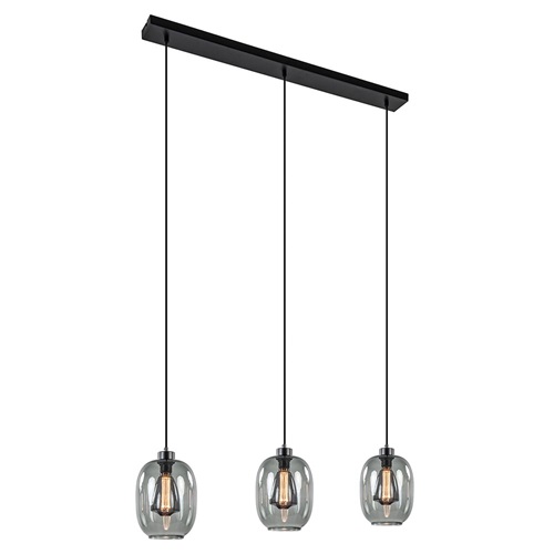 Strak-klassieke hanglamp zwart met smoke glas