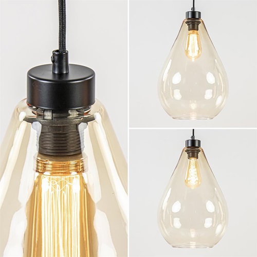 Strak klassieke 2-lichts hanglamp met amber glas