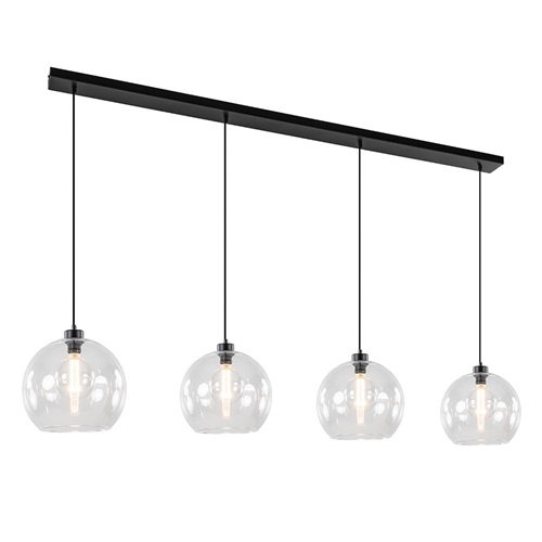 Grote 4-lichts hanglamp zwart met helder glazen bollen