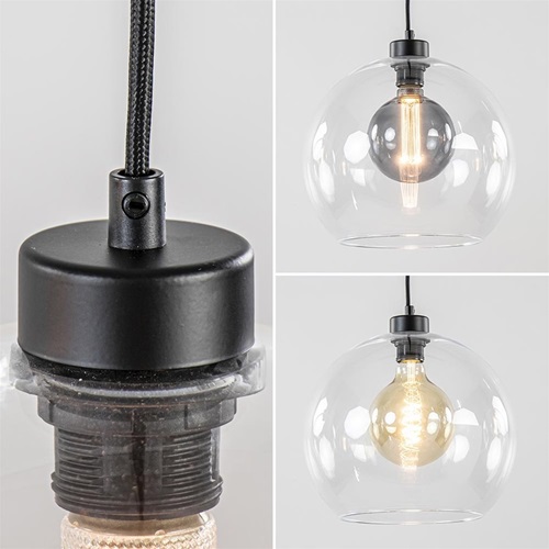 Grote 4-lichts hanglamp zwart met helder glazen bollen