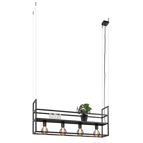 4-lichts hanglamp frame met plank mat zwart